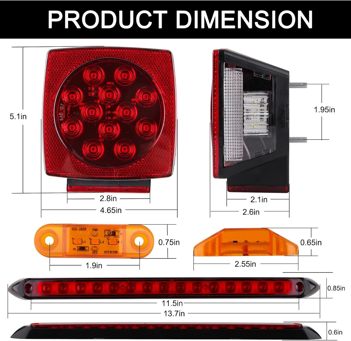 Submersible LED Trailer Light Kit with Wiring Harness for Boat RV Camper