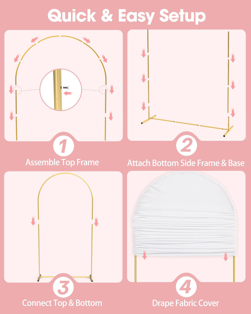 Arch Backdrop Stand and Cover Set, Metal, 7.2 ft, White