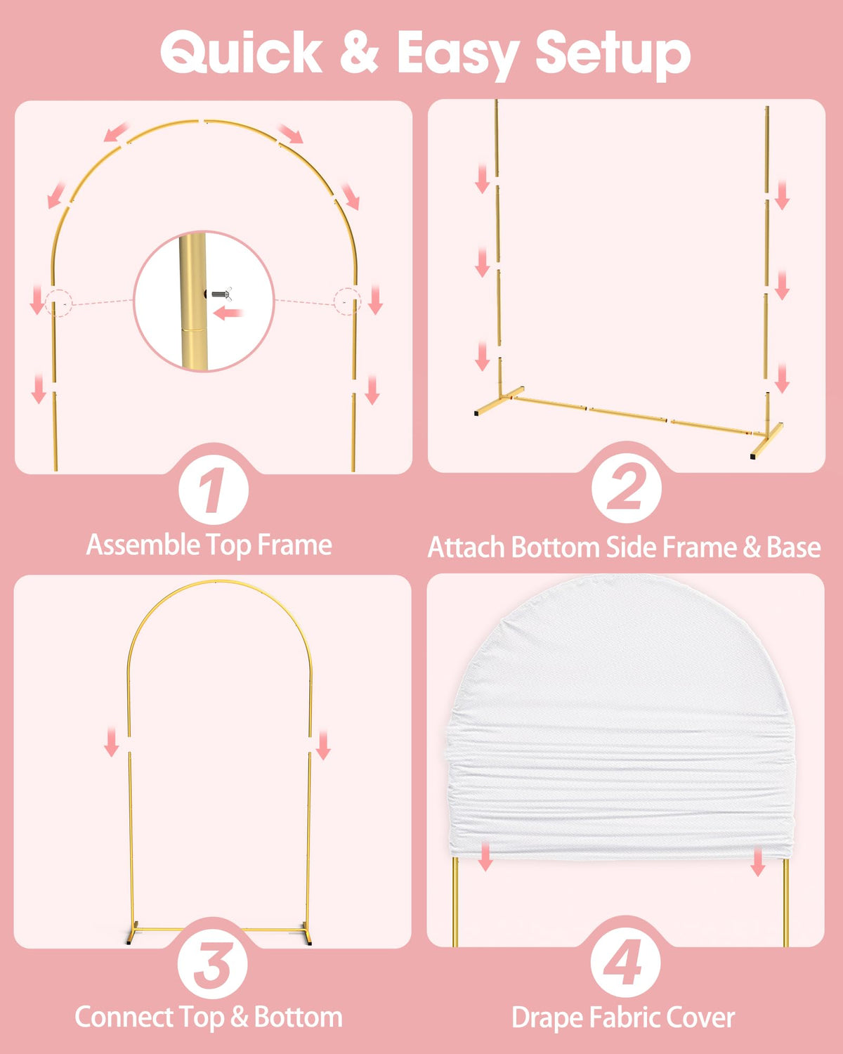 Arch Backdrop Stand and Cover Set, Metal, 7.2 ft, White