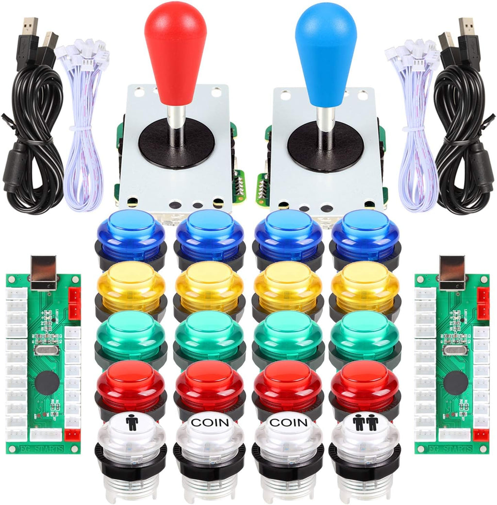 LED Arcade Joystick Buttons Kit Ellipse Oval Style 8 Ways Joystick + 20 x LED Arcade Buttons for 2 Player Video Games