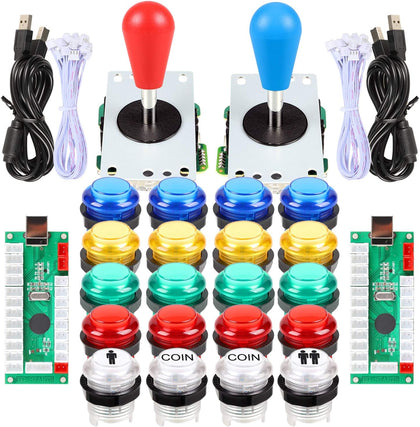 LED Arcade Joystick Buttons Kit Ellipse Oval Style 8 Ways Joystick + 20 x LED Arcade Buttons for 2 Player Video Games