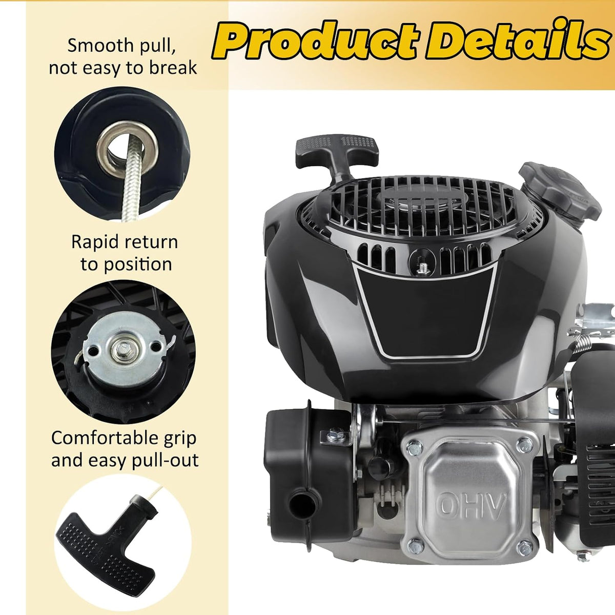 WOTIAN Recoil Starter Compatible with Kohler XT675 XT650 XT775 XT800 6.5 7.75 8.0 HP 149cc 173cc Engine Toro Lawn Mower Pull Start Assembly with Handle, Pull Cord Replaces 1416520 14165 20S 1416520-S