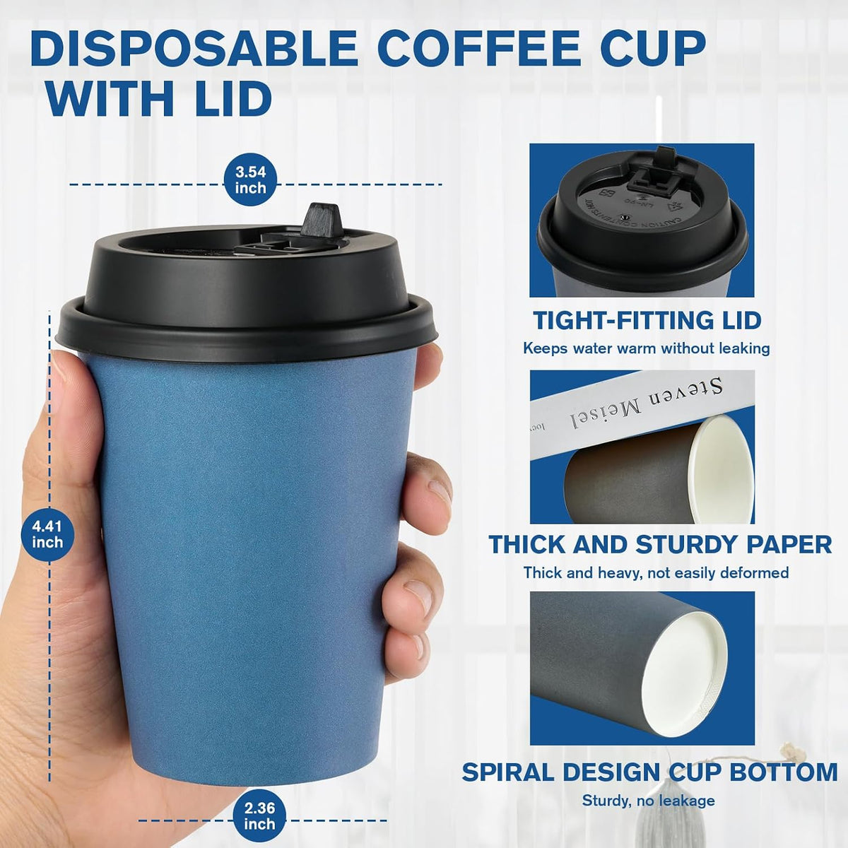100 Pack 12 oz Disposable Paper Coffee Cups with Lids