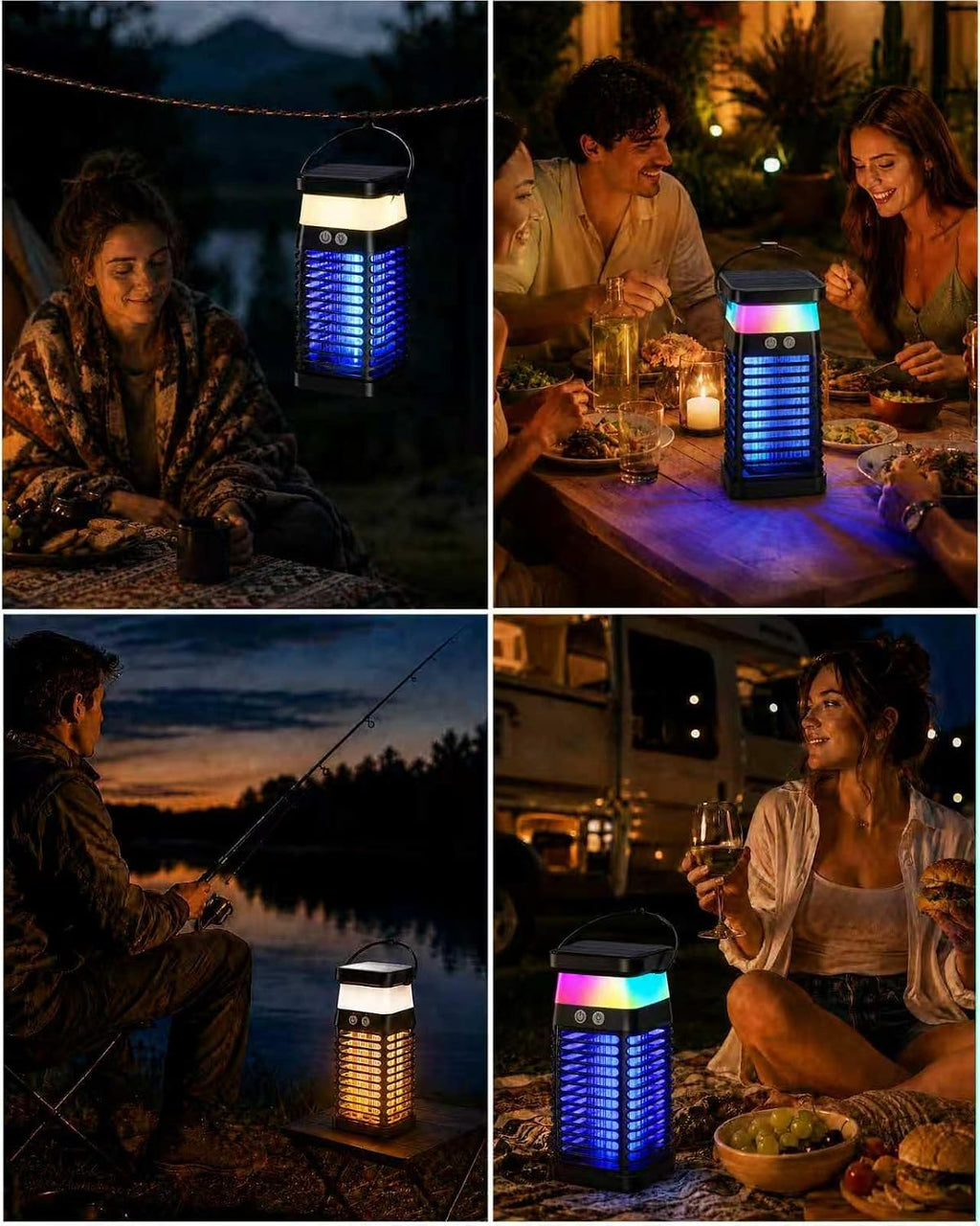 Solar Bug Zapper Outdoor/Indoor, 4000V Electric Mosquito Zapper with Flickering Flame & RGB Atmosphere Light