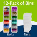 Small Stackable Plastic Storage Bins, 12-Pack, Clear