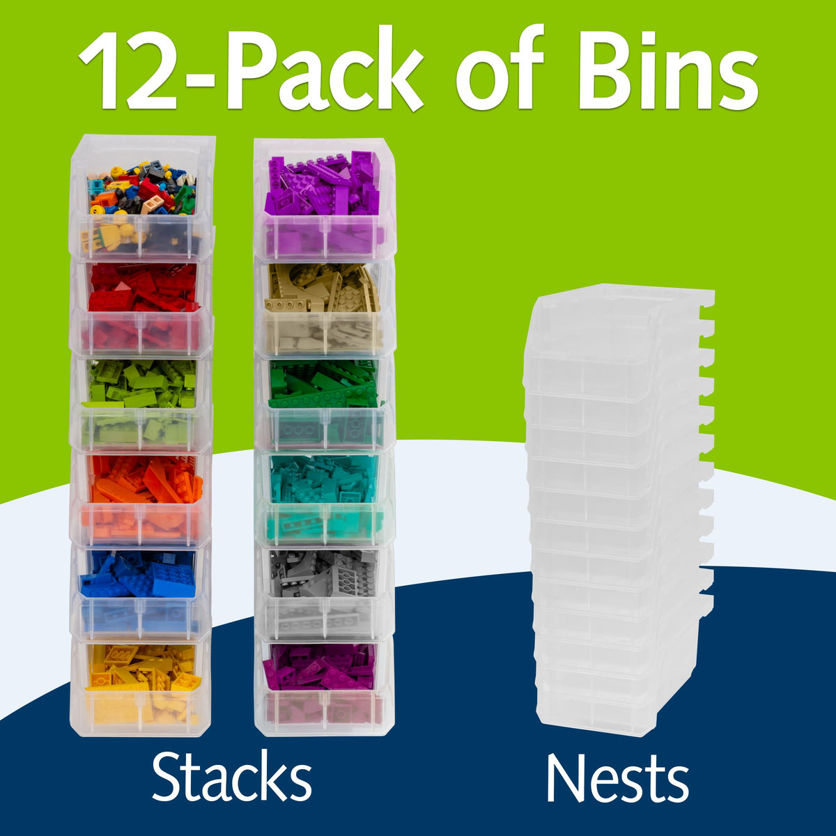 Small Stackable Plastic Storage Bins, 12-Pack, Clear