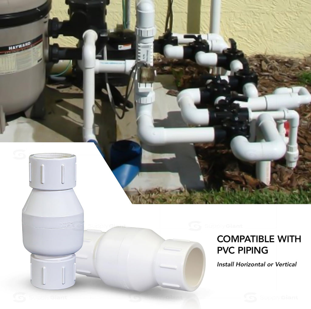MIDLINE VALVE PVC Inline Check Valve for Backflow Prevention 1-1/2'' Solvent Connections White Plastic