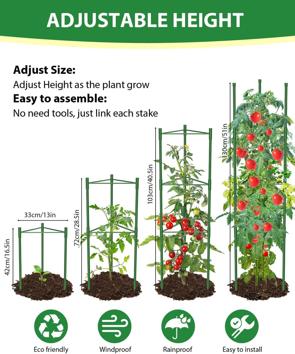 3 Pack Tomato Cages for Garden, 51in*13in Adjustable Tomatoes Plant Stakes Support Cages Trellis, Garden Trellis for
