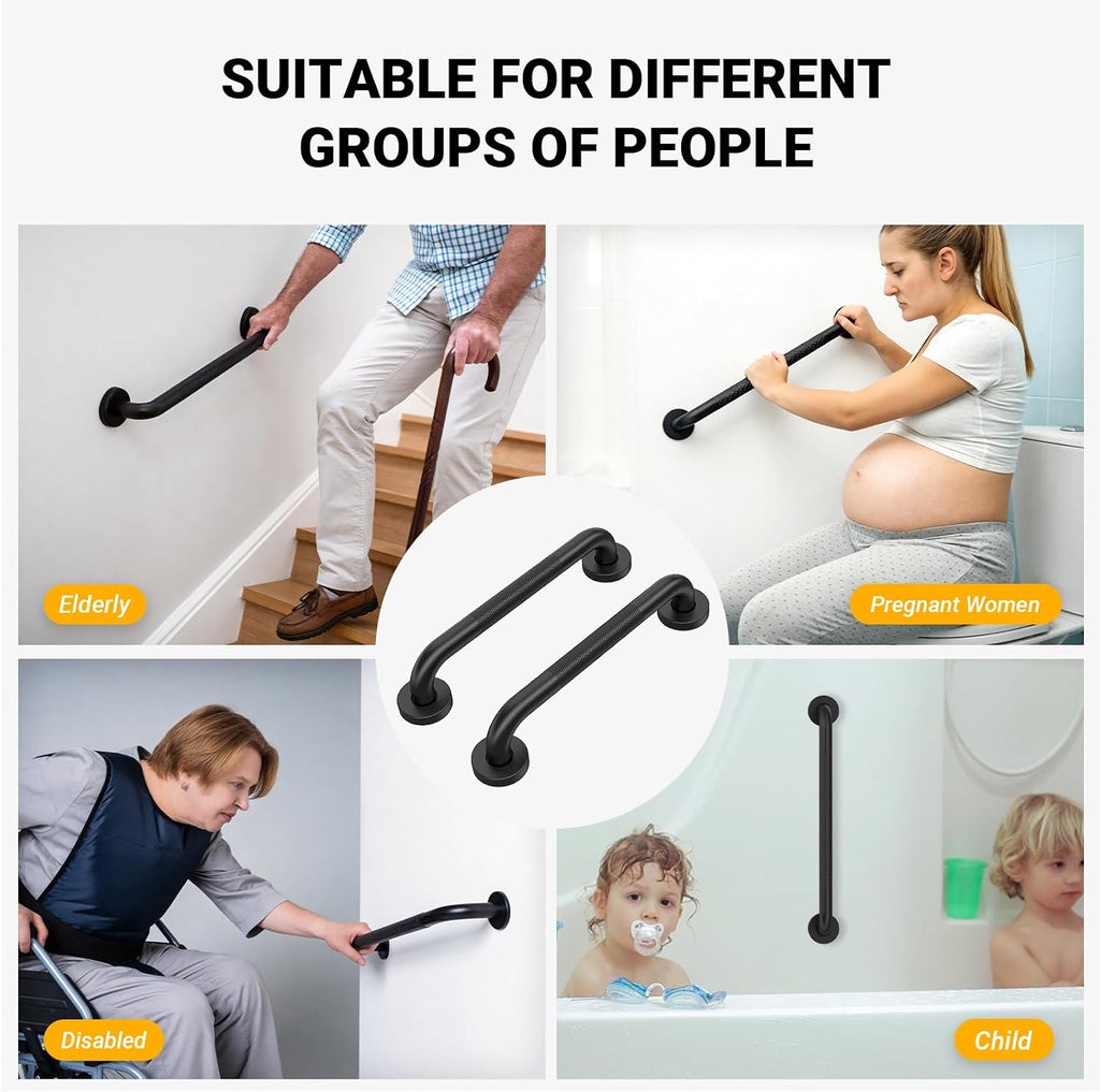 Anti Slip Grab Bars for Shower Black, Safety Textured Grip Shower Grab Bars for Seniors, Holds up to 500LBs, Knurled
