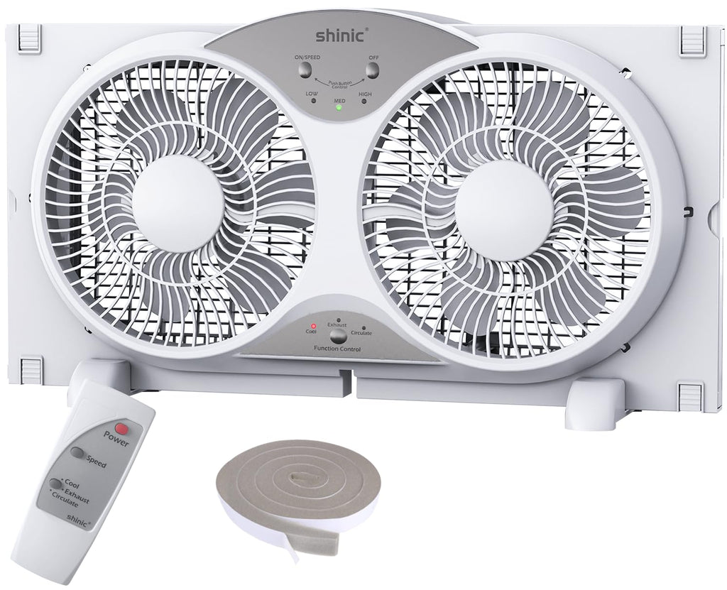 9" Window Fan Low-Noise Reversible Remote Control 3-Speed, ETL