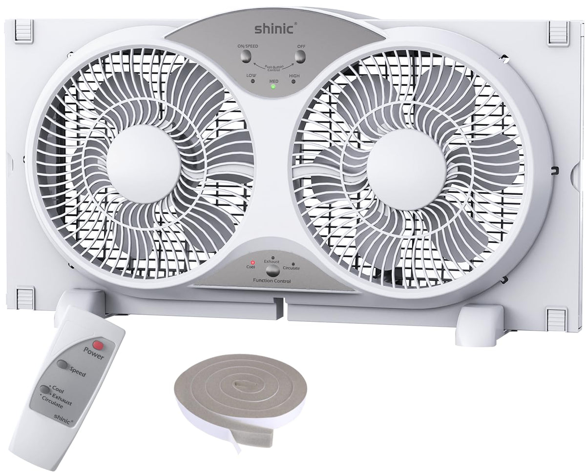 9" Window Fan Low-Noise Reversible Remote Control 3-Speed, ETL