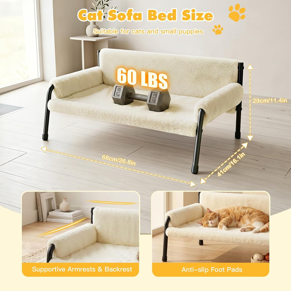 Elevated Cat Couch Bed for Indoor Cats, Sturdy Metal Frame Cat Sofa