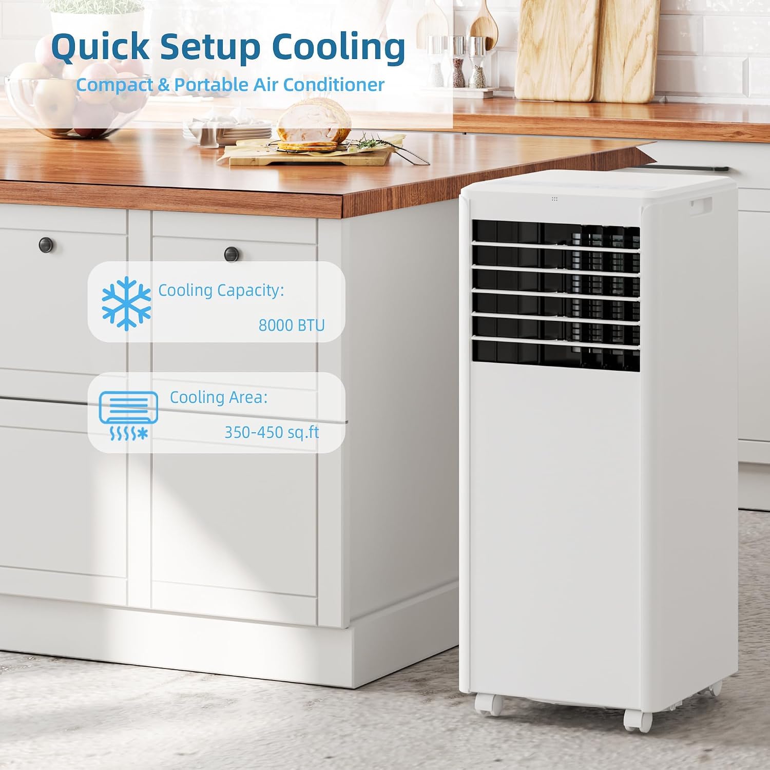 Portable Air Conditioner,8,000 BTU for Rooms up to 350 Sq.Ft., Smart Compact AC Unit with Cooling, Dehumidifier, Fan