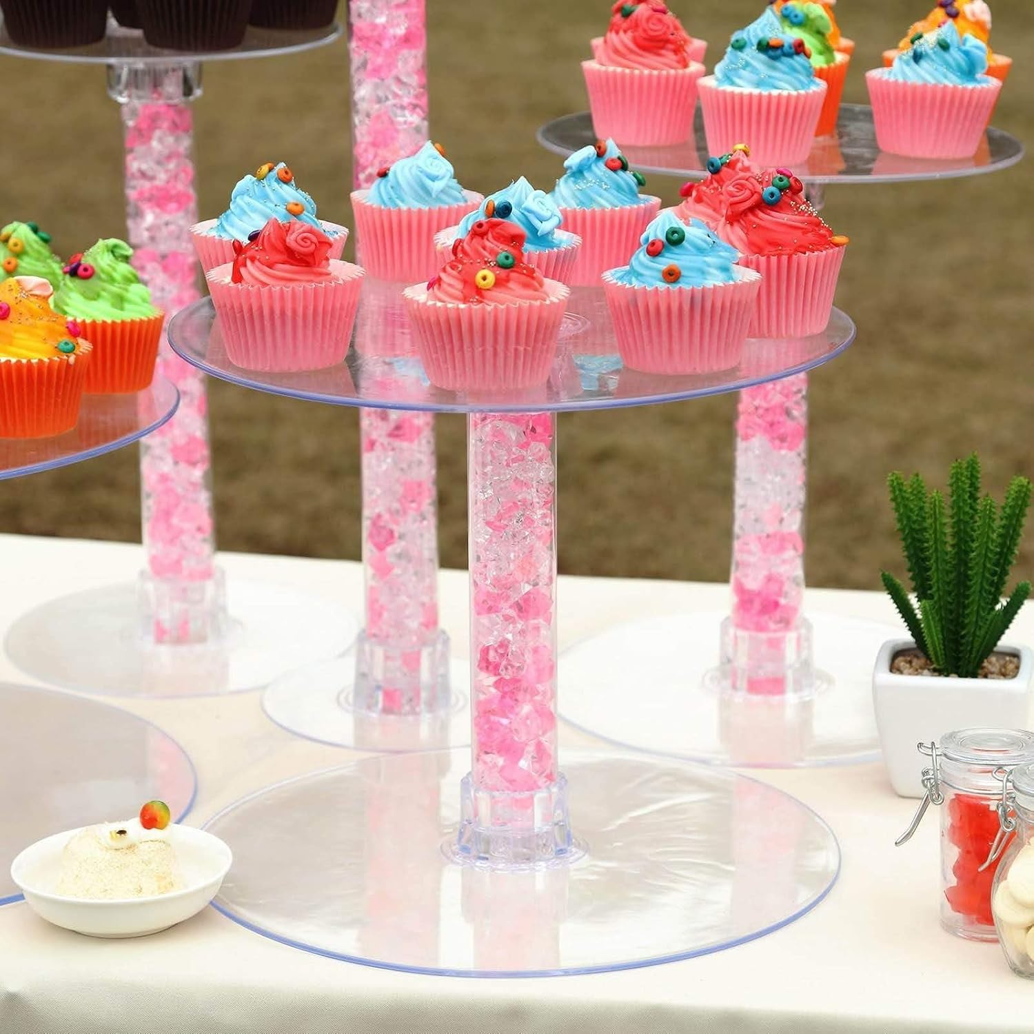 5 Tiers Clear Round Crystal Acrylic Cupcake Stand - Tiered Dessert Food Display Serving Tower Birthday Party Wedding