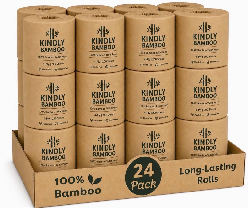 PREMIUM 4-PLY 100% White Bamboo Toilet Paper - 24 Rolls, Large 200 Sheets Per Roll, Eco-friendly, biodegradable