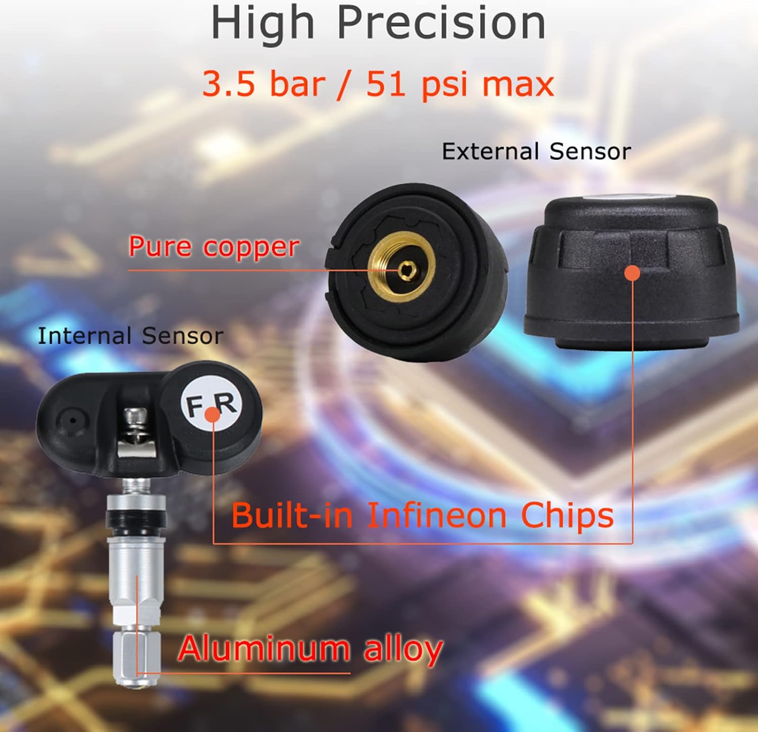Tire Pressure Monitoring System Wireless Solar TPMS, Tire Pressure Monitor with 4 Sensors Real-time Display