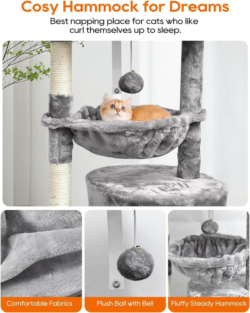 Small Cat Tree for Indoor Cats, Activity Cat Tower with Scratching Post for Kittens, Modern Cat Furniture with Basket
