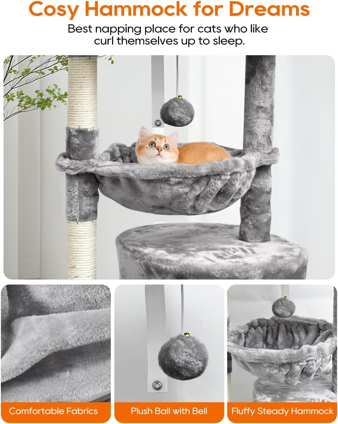 Small Cat Tree for Indoor Cats, Activity Cat Tower with Scratching Post for Kittens, Modern Cat Furniture with Basket