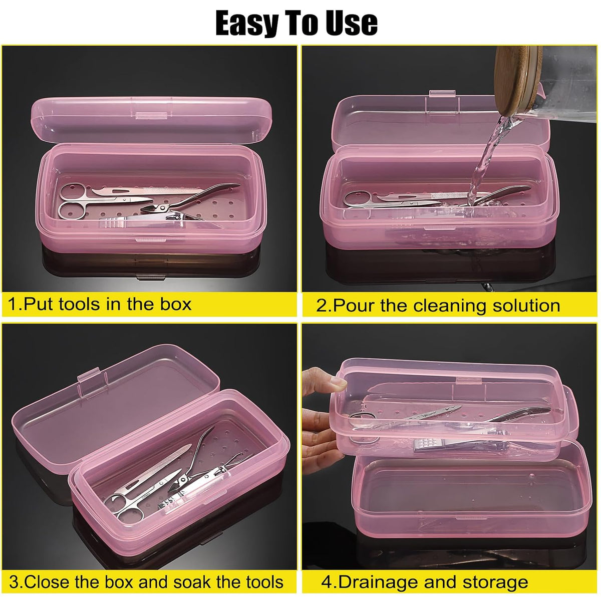 Plastic Sterilizing Tray for Nail Art Accessories Tools, Portable Nail Art Tool Sterilizer Tray with Strainer, Fully