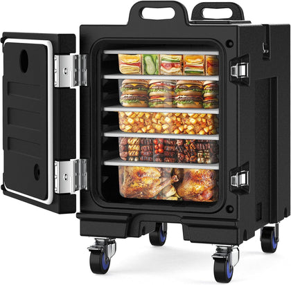 Food Warmer, 81 Qt Hot Box LLDPE Insulated Food Pan Carrier for Hot/Cold Food, w/Double Buckles, Lockable Wheels