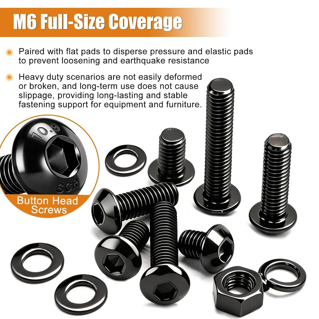 mankk 205PCS M6 Bolt Assortment Kit Button Head Hex Socket Cap Screws