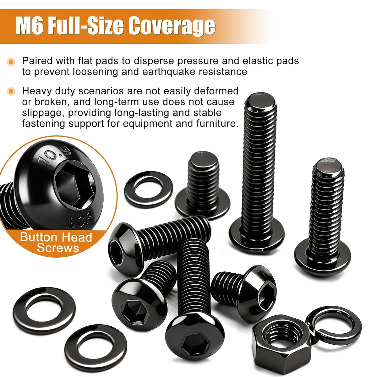 mankk 205PCS M6 Bolt Assortment Kit Button Head Hex Socket Cap Screws