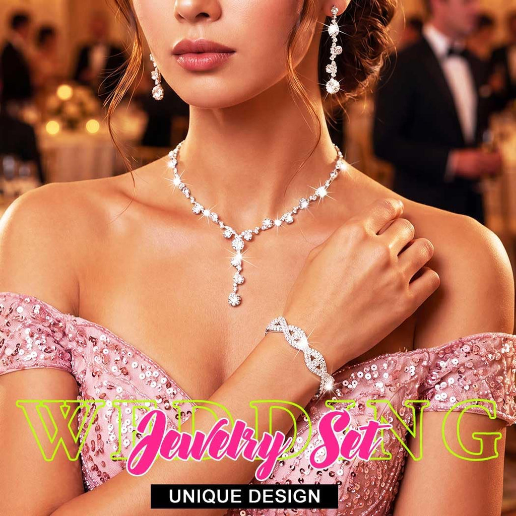 Rhinestone Jewelry Set Bridal Necklaces Clip On Earrings Set Wedding Prom Jewelry Accessories for Women