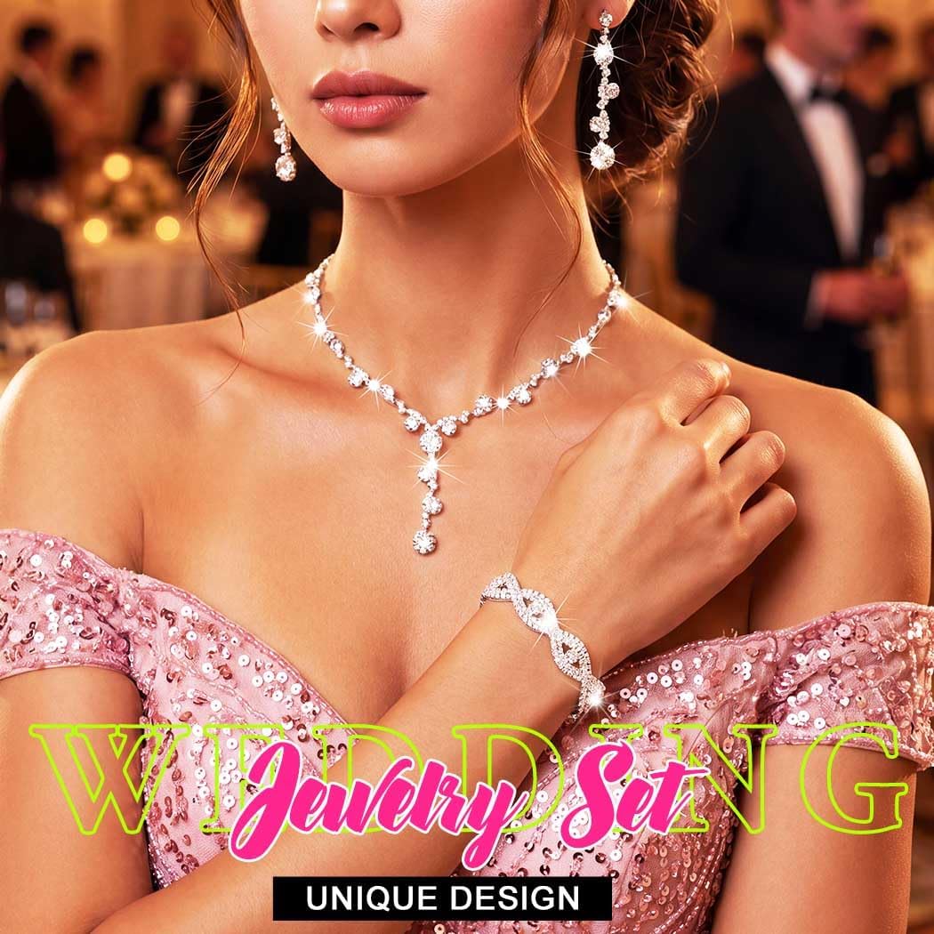 Rhinestone Jewelry Set Bridal Necklaces Clip On Earrings Set Wedding Prom Jewelry Accessories for Women