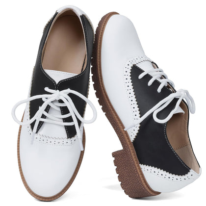Saddle Shoes for Women, Vintage 50s Oxfords with Perforated Design