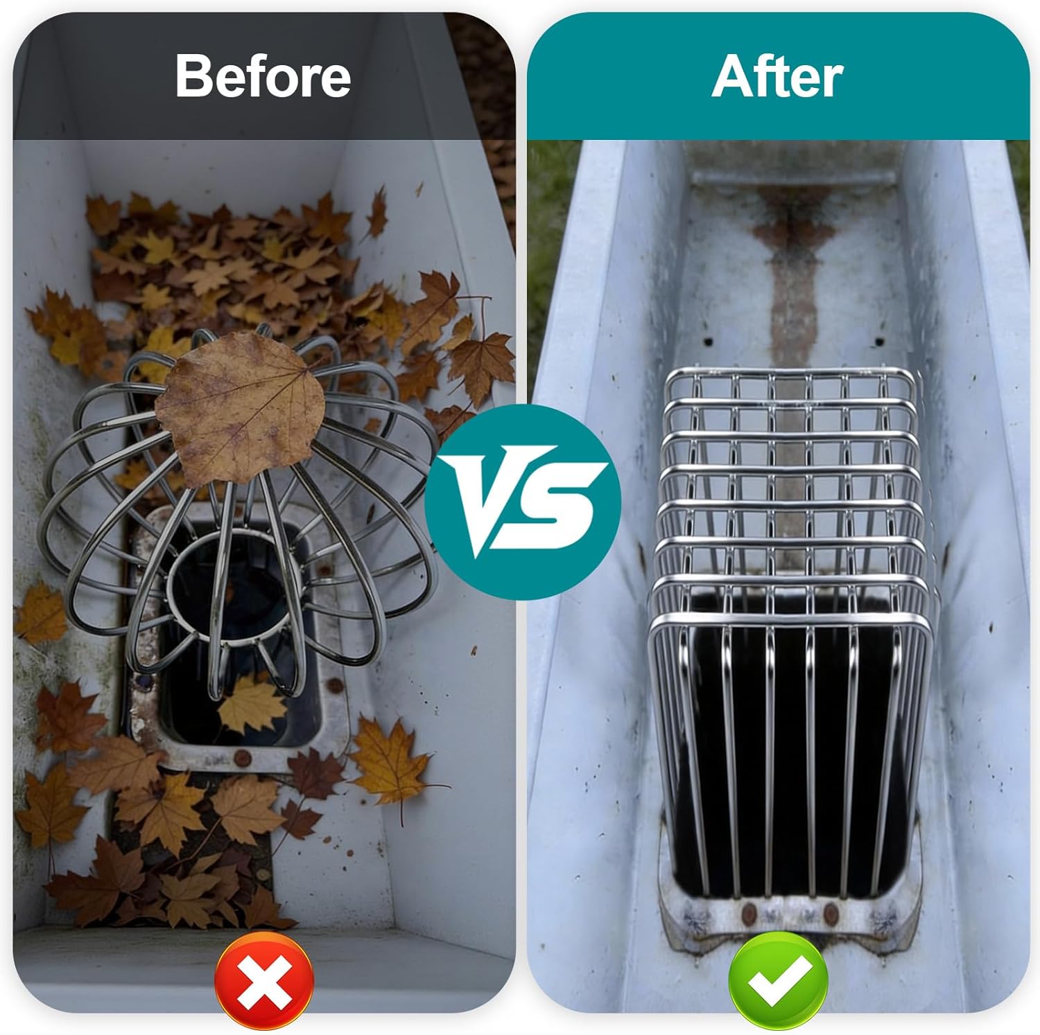 Adjustable Gutter Guard 304 Stainless Steel, Downspout Cover 3.5" L × 2.6" W × 3.9" H - Downspout Filter & Extension