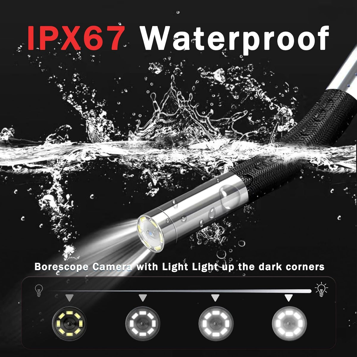 2-Way Articulating Borescope w/Light,0.24in Probe Endoscope for Auto Engine