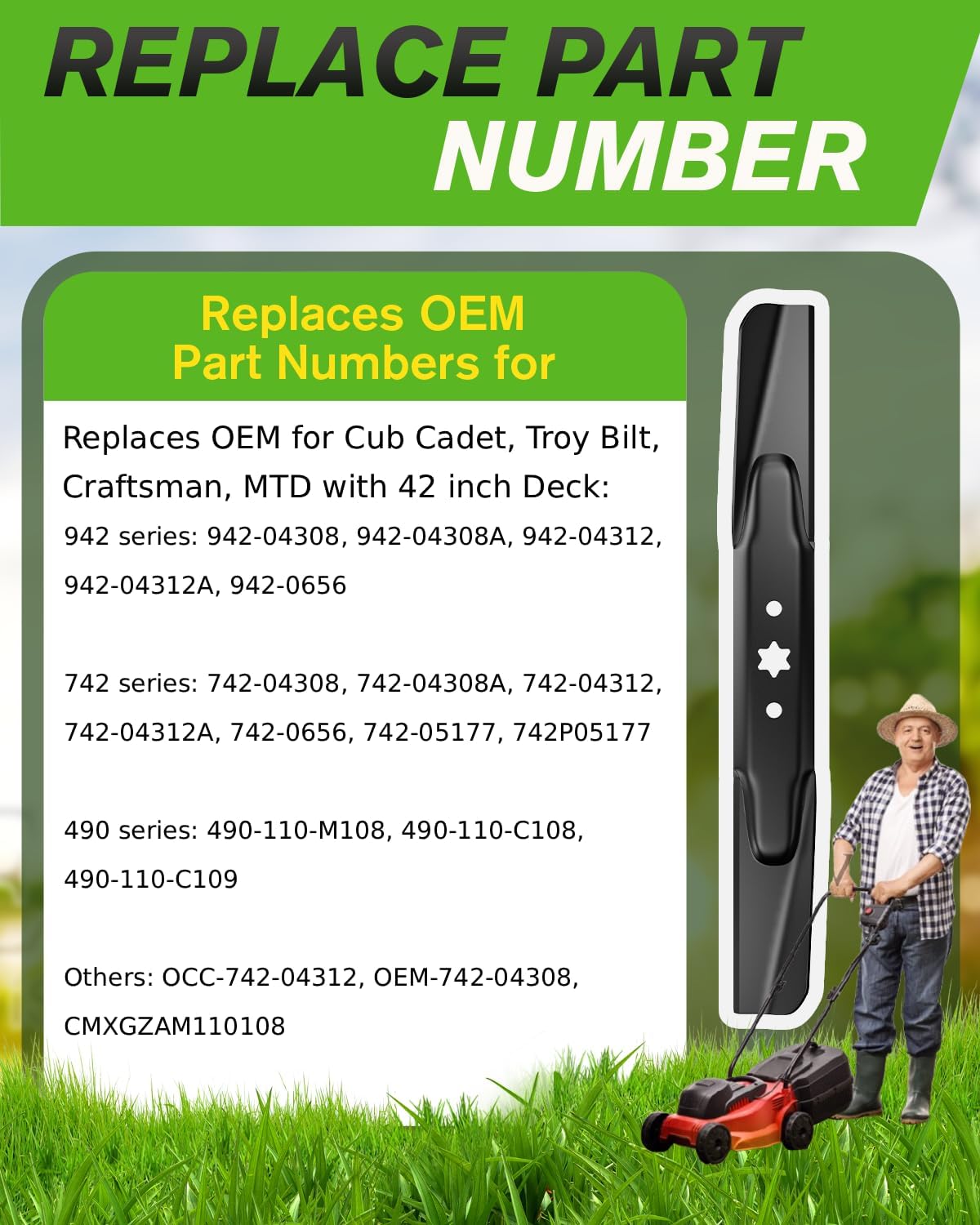 2Pcs 942-04308 42 Inch Replacement Lawn Mower Blade, 6 Star High Lift