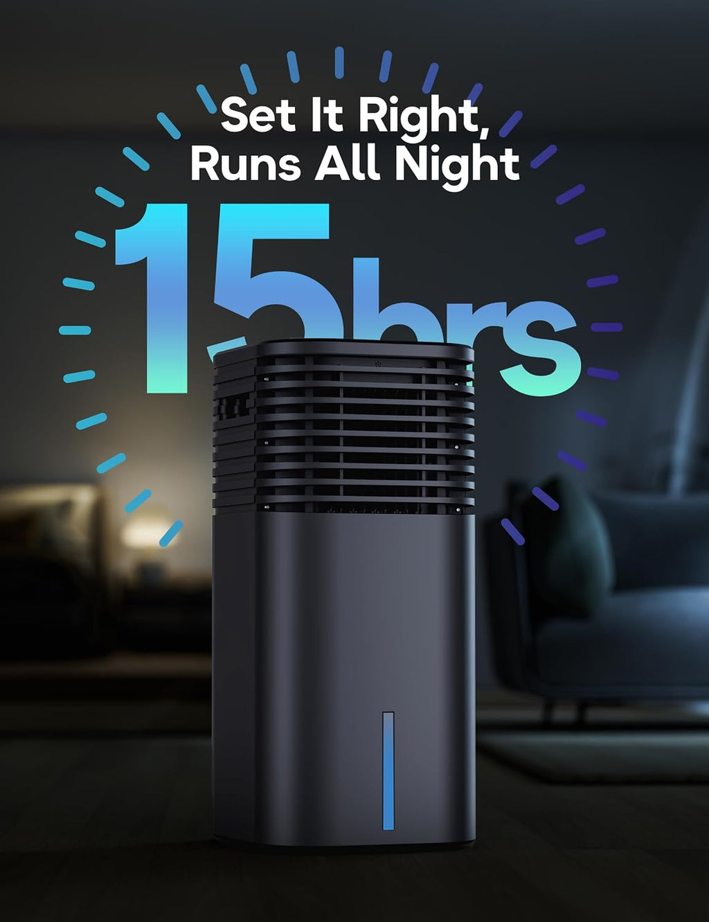 Windowless Portable Air Conditioner, 24.3" Small Evaporative Air Cooler for Room No Window, 3-Speed Settings, 4
