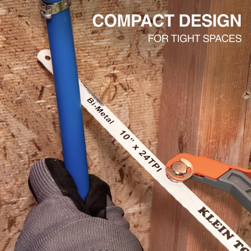 Klein Tools 31432 Compact Medium-Cut Hacksaw, 10-Inch 24 TPI Blade