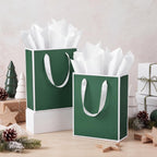 10 Pack Paper Gift Bags with Handle Tissue Paper, Green White
