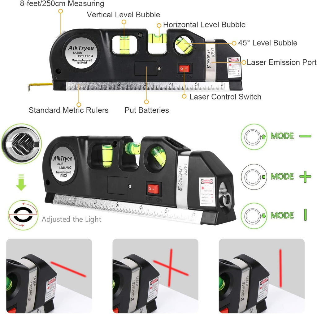 Laser Level Line Tool, Multipurpose Laser Level Kit Standard Cross Line Laser leveler Beam Tool with Metric Rulers