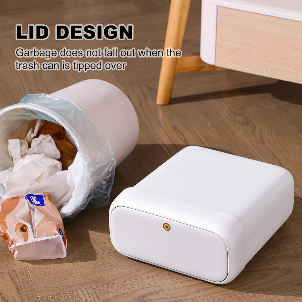 Bathroom Small Trash Can with Lid,10L / 2.7 Gallon Slim Garbage Bin Wastebasket with Press Top Lid for