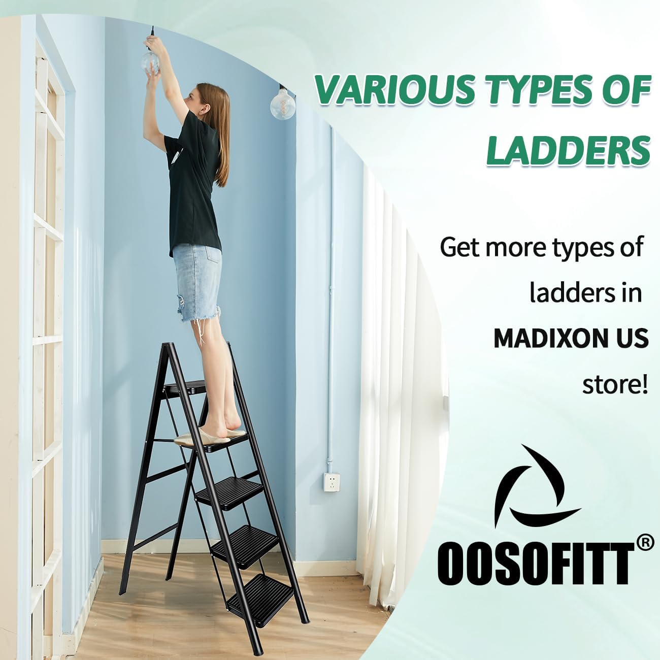 5-Step Folding Ladder for Home Use, Heavy-Duty Step Ladder with Anti-Slip Wide Steps, Portable Foldable Ladder, 330
