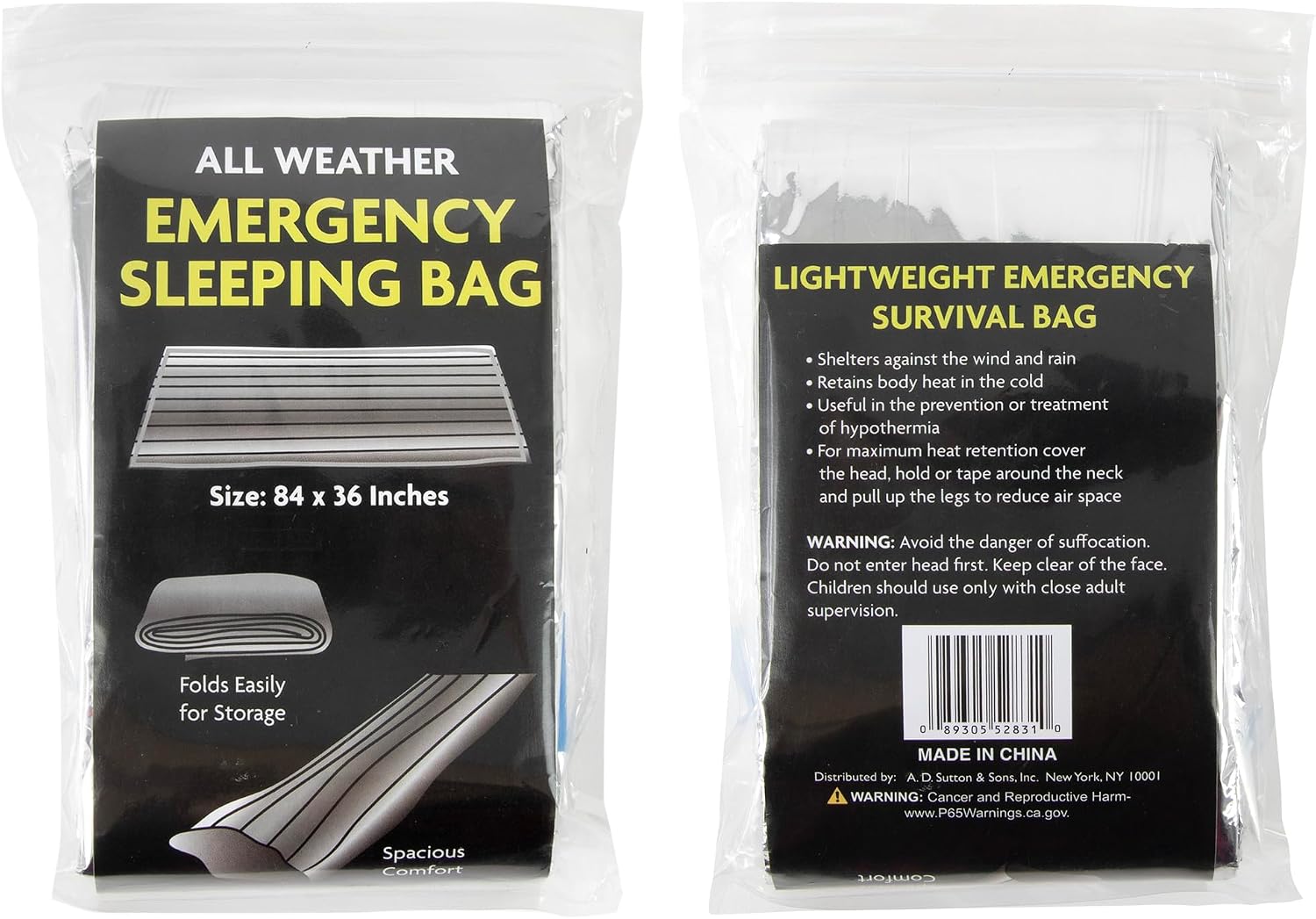 Mylar Emergency Thermal Blanket Sleeping Bag for Survival (2 Pack), Thick Reusable Mylar Space Blankets Bulk 84"L x