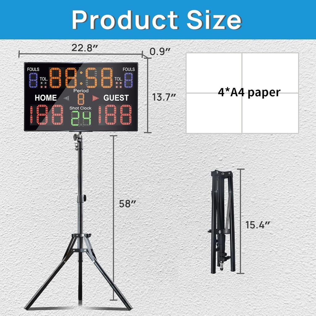 LED Basketball Scoreboard with Shot Clock, Portable Scoreboard Basketball, Digital Scoreboard with Remote, Electronic