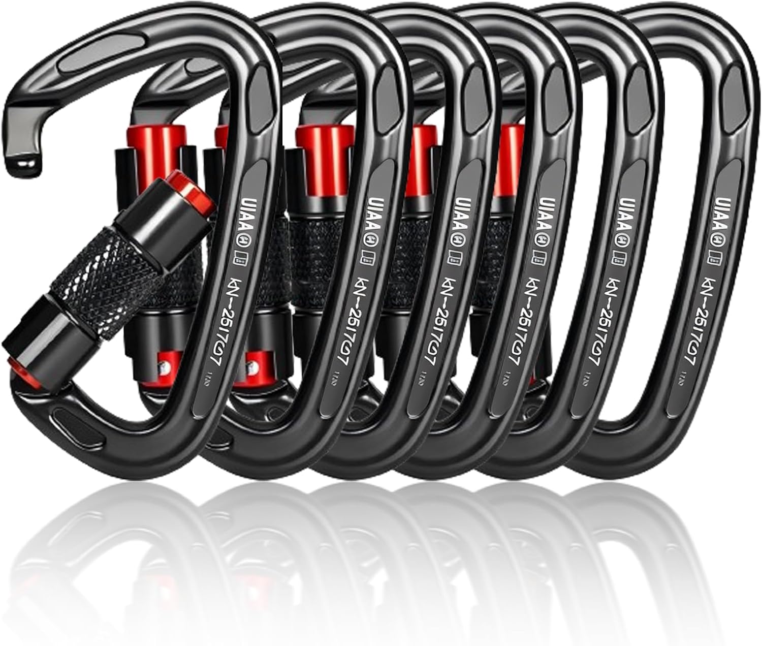 UIAA Certified 25KN Carabiner Heavy Duty, Auto Locking Carabiners Clips, 6PCS Black Carabiner for Swing, pet