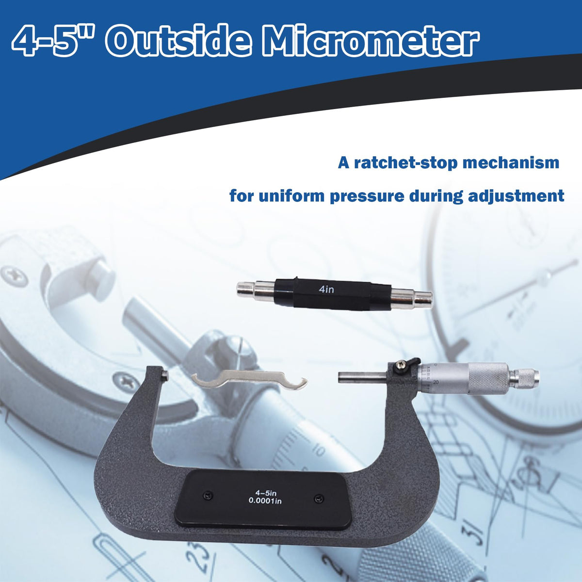 WFLNHB 4-5" Accuracy Outside Micrometer 0.0001" Carbide Tipped