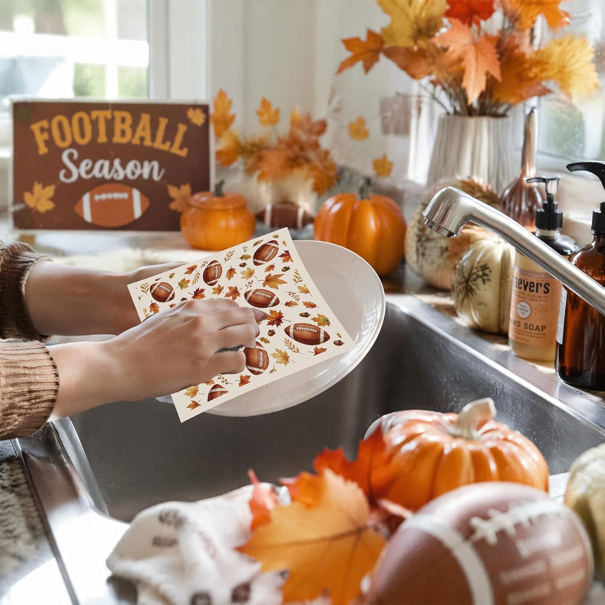 Fall Swedish Dishcloths, 6 PCS Football Pumpkin Kitchen Dish Cloth