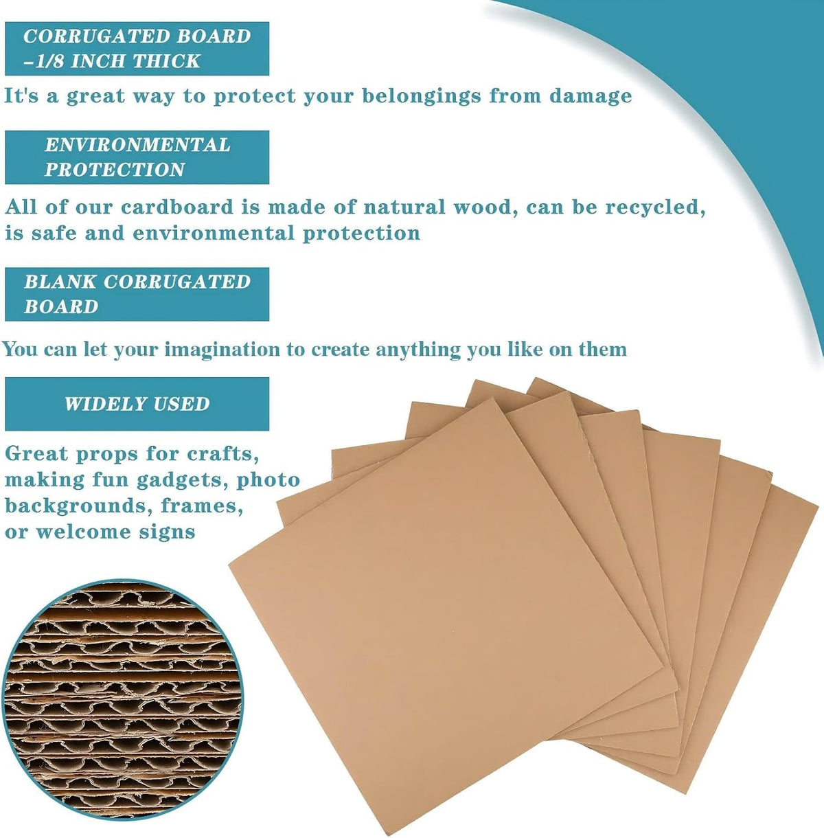 50 Pack Corrugated Cardboard Sheets, 3 mm Flat, 12 x 12 Inch, Brown