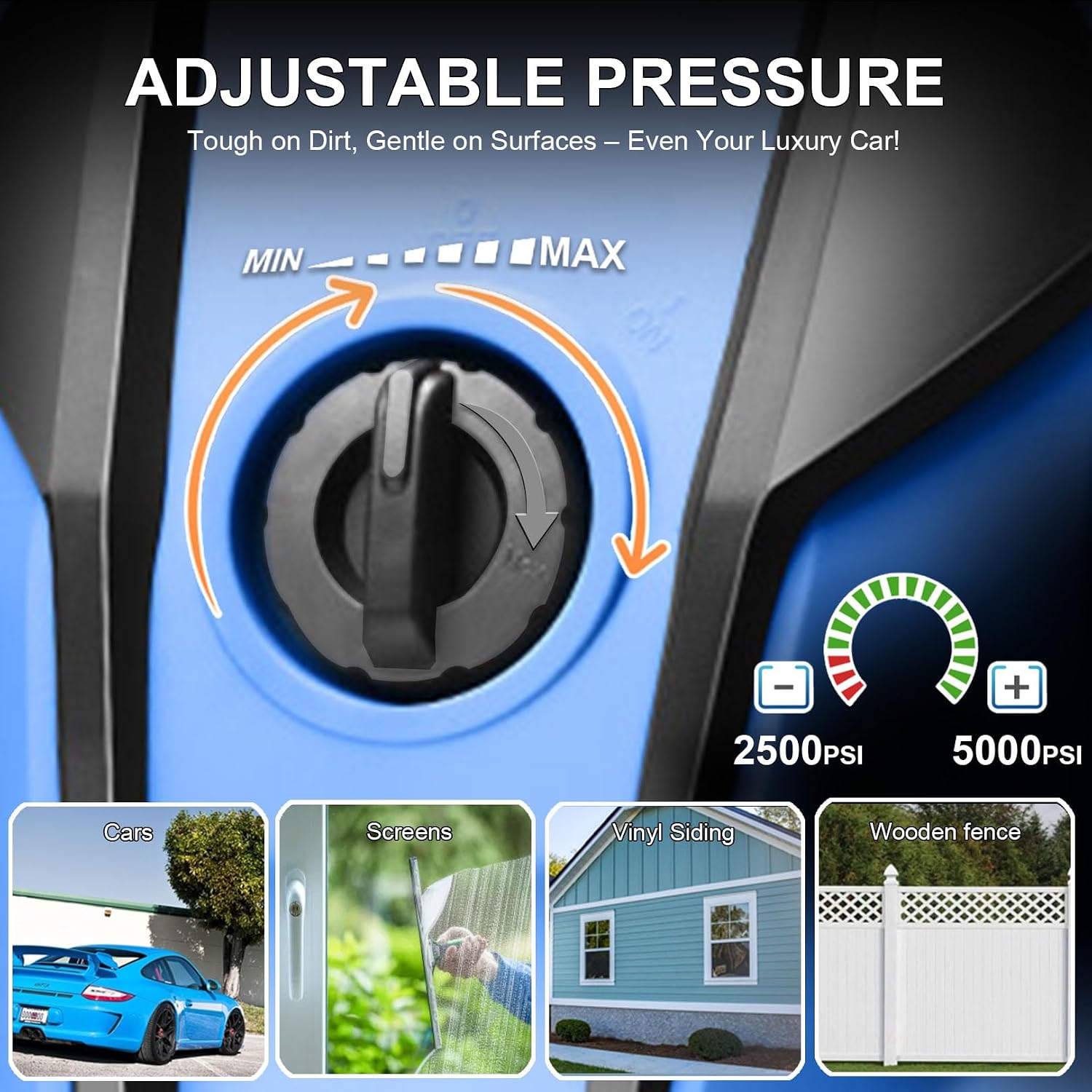 5000 PSI Adjustable Electric Pressure Washer, 2026 New Power Washer Pressure Adjustable (2500PSI-5000PSI) with 23ft
