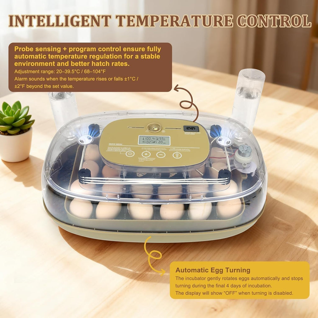 Series III - 24 Egg Automatic Incubator, Full-Stage Adaptive Humidity (Dual-Bottle) & Auto Temp Control
