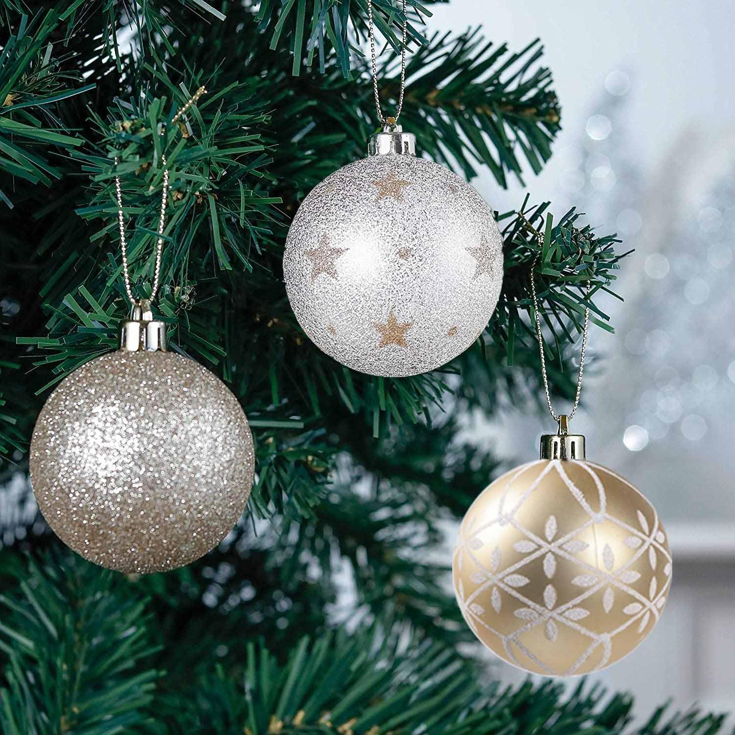 Christmas Ball Ornaments Set, 20ct 60mm Elegant White and Gold Assorted Christmas Tree Decorations, Shatterproof