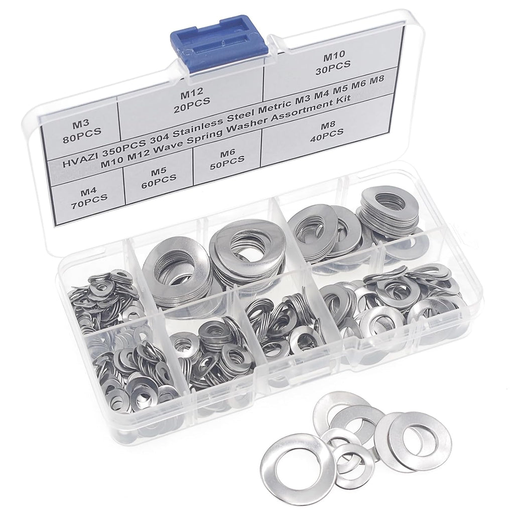 350PCS Metric M3-M12 304 Stainless Steel Wave Spring Washers Kit