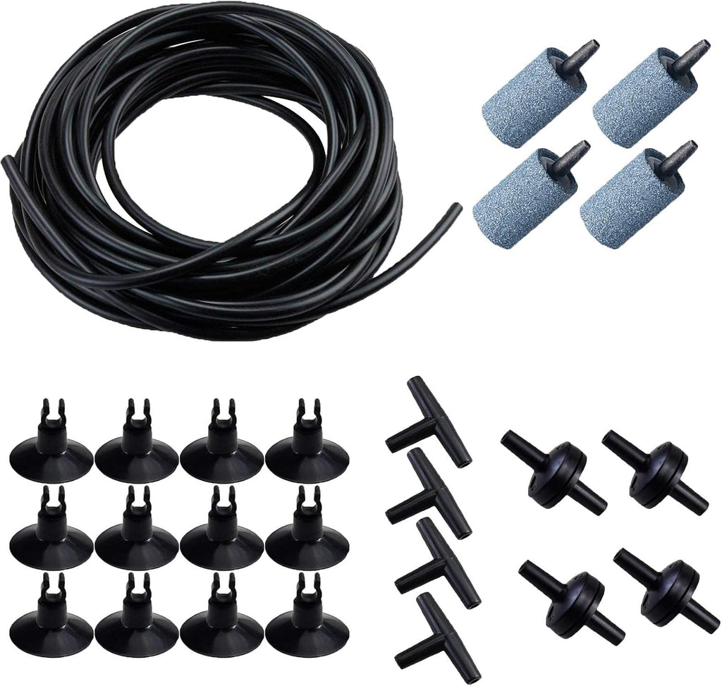 25 Feet Aquarium Airline Tubing, Standard 3/16" Tubing, Air Pump Accessories,with Air Stones, Check Valves, Suction