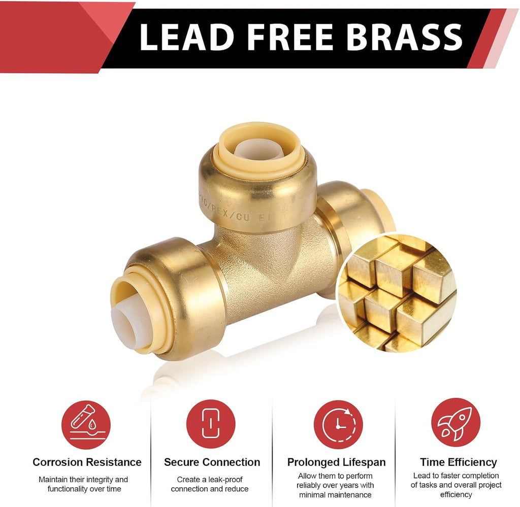 (Pack of 5) EFIELD 3/4 Inch Tee Push-Fit Fitting to Connect Pex, Copper, CPVC with a Disconnect Clip,(PF082)